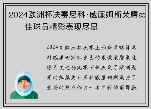 2024欧洲杯决赛尼科·威廉姆斯荣膺最佳球员精彩表现尽显