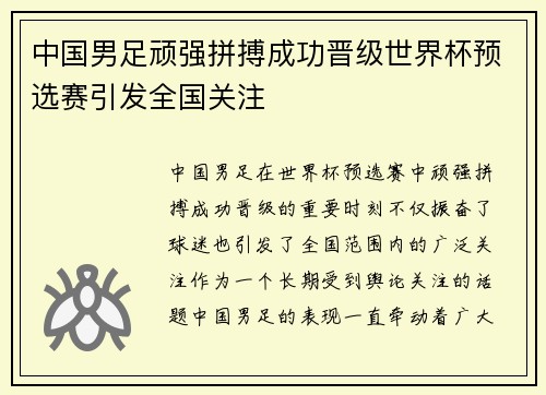 中国男足顽强拼搏成功晋级世界杯预选赛引发全国关注 中国男足顽强拼搏成功晋级世界杯预选赛引发全国关注